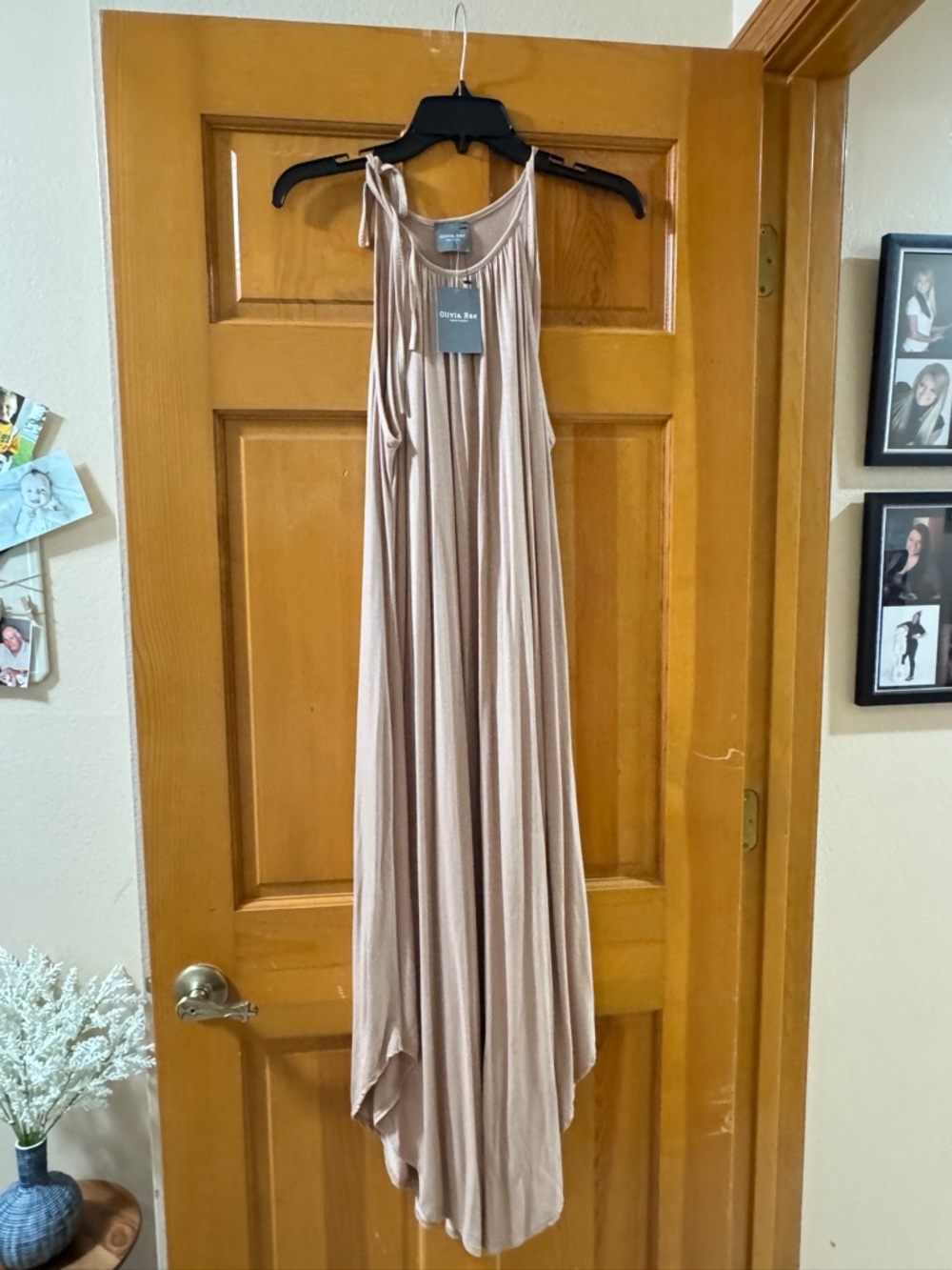 Olivia Rae Champagne Halter Maxi Dress